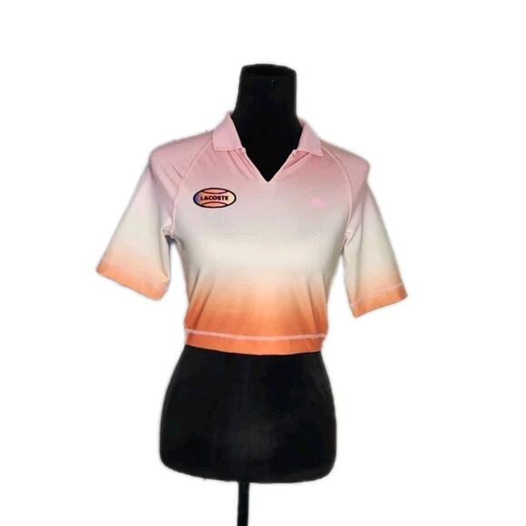 Lacoste Sport Summer Pack Orange Pink Ombre Cropped Polo Women’s Size Medium - Picture 1 of 9